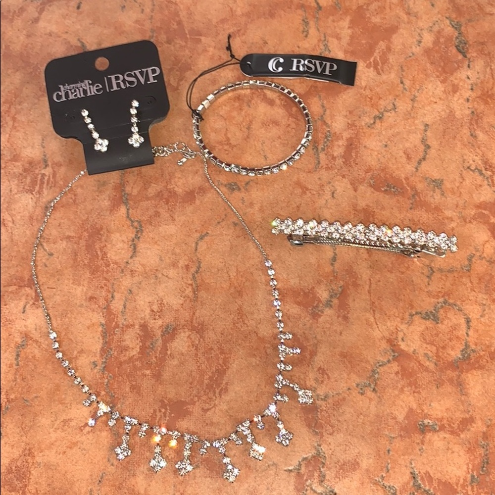 Charming Charlie’s Silver Rhinestone Jewelry Set